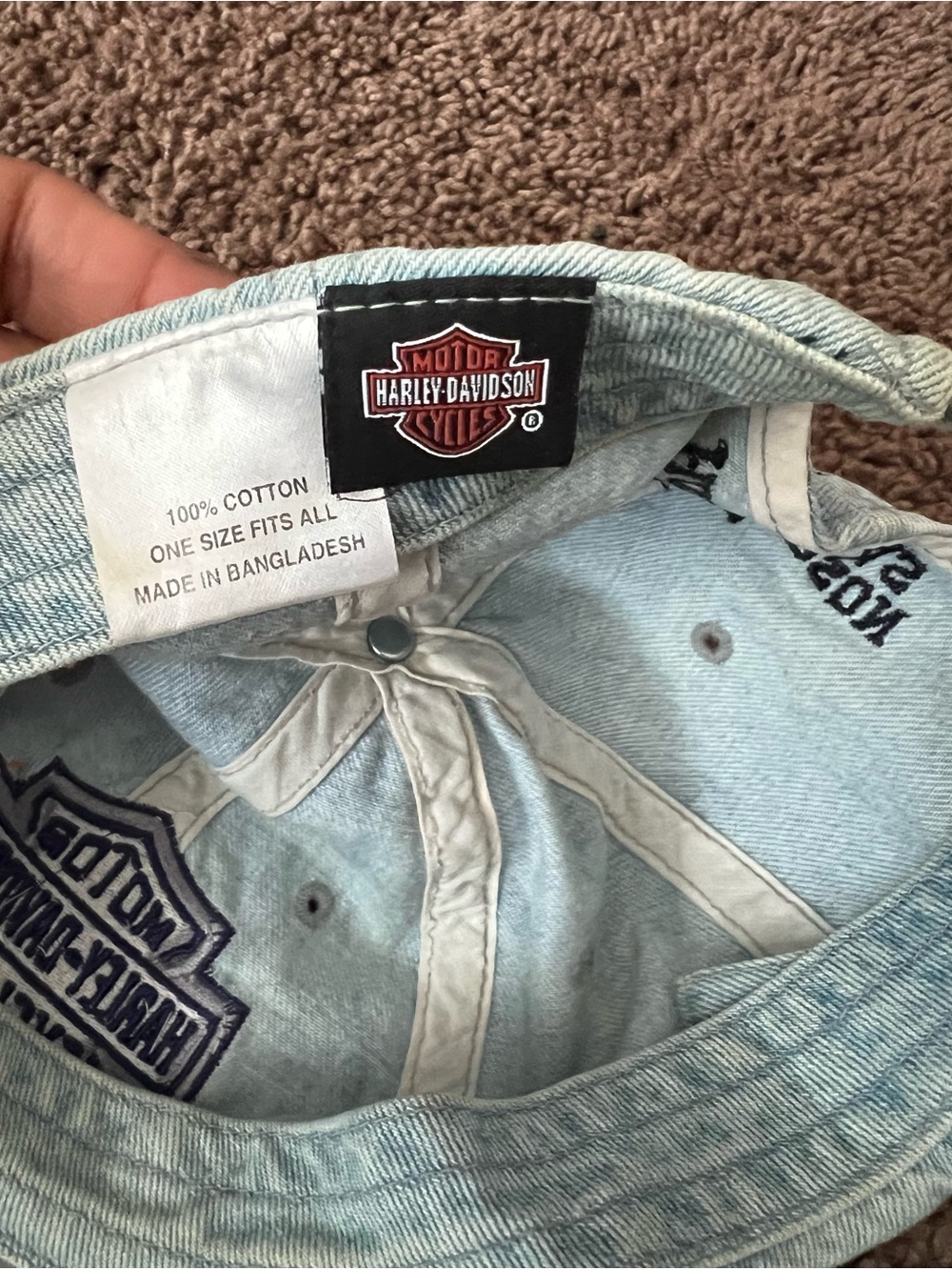 Vintage Harley-Davidson Light Blue Denim Baseball Cap w/suede hat bill. - Picture 5 of 6